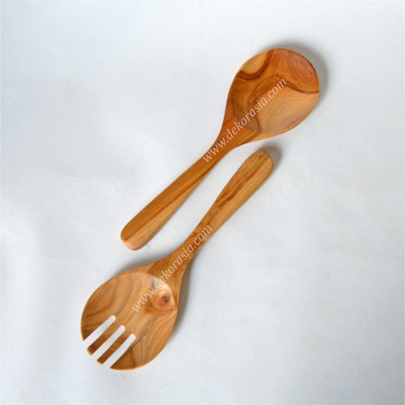 Teak Wooden Spoon and Fork - W Type - Length 12.2 | Kitchenware